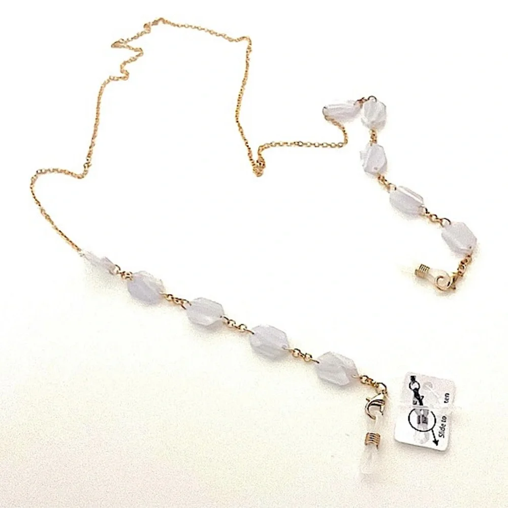 Eyeglass Necklace Chain Acrylic Beads White/Clear/Gold
